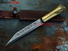 Rare Viking Seax Knife Hand Forged Damascus Steel Hunting Camel Bone Grip