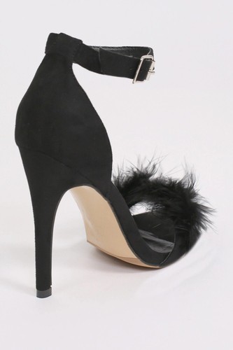 Ladies Womens High Heel Feather Strappy Peep Toe Party Club - Picture 4 of 4