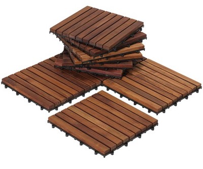 EZ-Floor Interlocking Flooring Tiles Solid Teak Wood Oiled Finish Set 10 Long