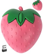 Wireless Bluetooth Mouse Cute Pink Fruit Strawberry Shape Silent