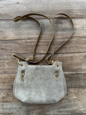 Vintage Bienen-Davis Brown Suede Shoulder Bag Purse Mirror Double Strap