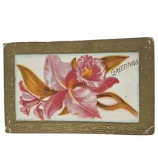 Postcard Greetings Pink Flowers Floral Embossed Divided Back Unposted