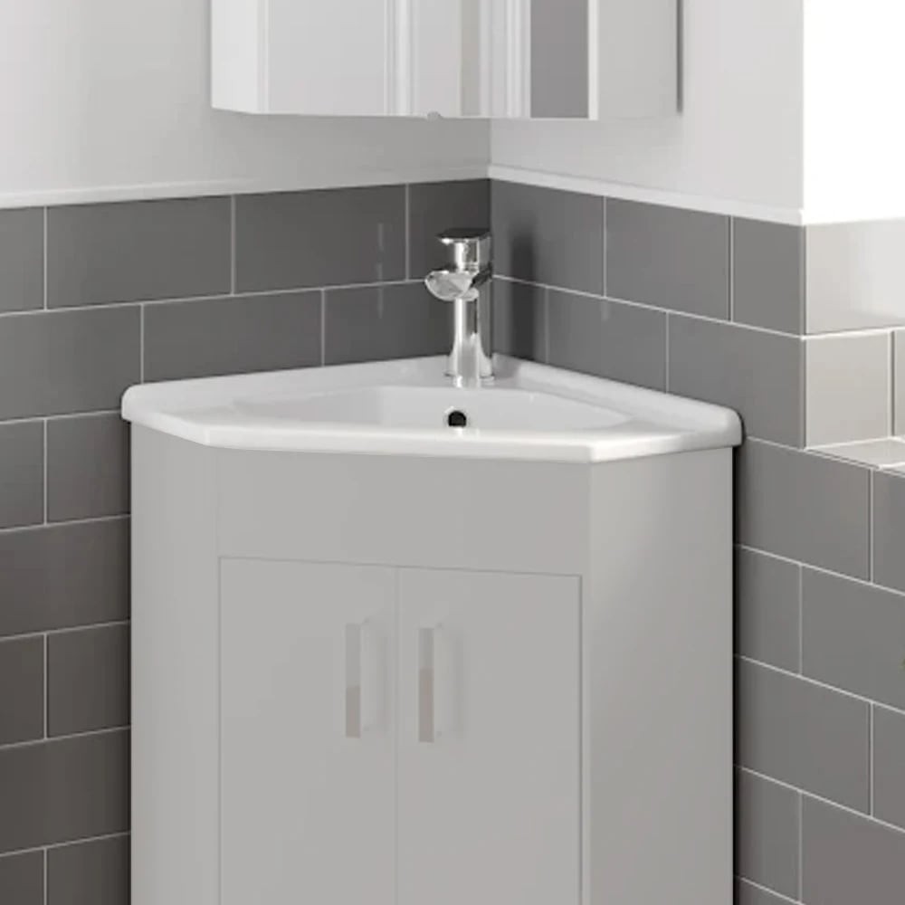 Affine White Gloss Recessed Corner Basin Only - 585mm