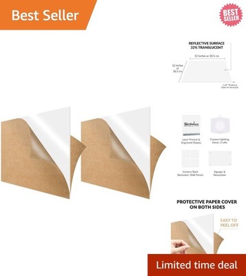 Translucent White Acrylic Plexiglass Sheet Set - 12''x12'' 2-Pack for DIY Crafts