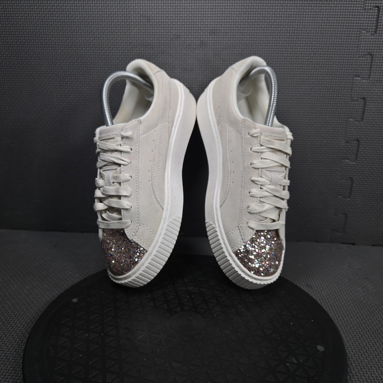 PUMA Suede Shoes Womens Size 9 Beige Glitter Toe Platform Sneakers 356886-02 thumbnail 5