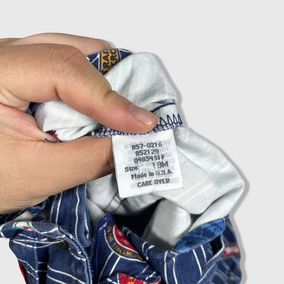 Vintage Baby OshKosh B'gosh Overalls Toddler 18 Months Blue Trains Printed Cute - Image 3 of 4