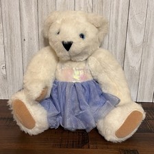 Vermont Teddy Bear 11 Sitting - White w/ Tan Paws Blue Eyes - Jointed Arms Legs