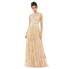 Mac Duggal 5445 Beige Gold Multi Cap Sleeve Sequin Gown Size 8 598