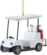 Kurt Adler Resin White Golf Cart with Red Golf Bag Christmas Ornament D4786