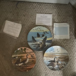 Porcelain Goose Collector Plates Set of 3