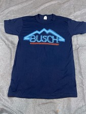 Vintage BUSCH Beer Graphic Single Stitch T-shirt Men's Large Navy Made In USA