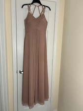 Azazie Womens small 4/6 Dusty Rose Pleated Chiffon Maxi Bridesmaid Dress Bridal