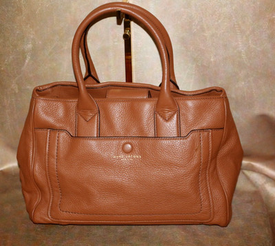 MARC JACOBS BROWN PEBBLED LEATHER HANDBAG, CROSSBODY TOP-HANDLE SATCHEL-EUC