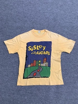 Vintage Sisley T-Shirt Single Stitch 80s 90s Yellow Faded Graphic Oversized S
