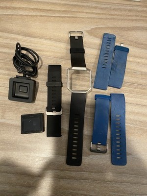 Fit Bit Blaze Device, Charger, And Multiple Bands Blue Black