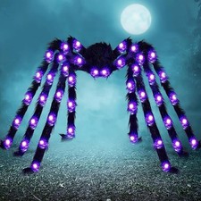 5 Ft Giant Light-Up Spider with Purple LED, Outdoor Halloween Yard Decoration