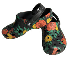 CROCS Classic Clog Black With Multicolor Floral Pattern Men 8 / Women 6