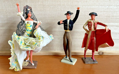 Set of 3 Vintage Marin Chiclana Flamenco Dancing Couple & Matador Spanish Dolls