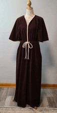 Vintage Vanity Fair Robe House Dress Brown Gown Front Zip Angel Sleeve