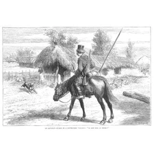 TURKO-RUSSIAN WAR Advance Guard in a Romanian Village - Antique Print 1877