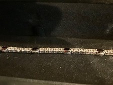 VIntage  Sterling Silver White Sapphire Cut Garnet Tennis bracelet 7.25 in. MINT