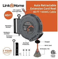 Link2Home Retractable Cord Reel 40 ft/ 12.1 m