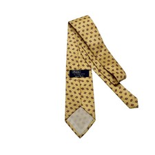 Polo By Ralph Lauren Tie Mens One Size Yellow Geometric 100 Silk Made USA