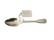 ANTIQUE GEORGE III  (Regency) STERLING SILVER FIDDLE PATTERN SPOON w CREST 1813