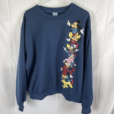 Disney Mickey Sweatshirt Size XL Blue Crewneck Goofy Minnie Daisy Donald Pluto