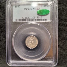 1862 Seated Half Dime H10c PCGS MS63 CAC - Original Civil-War Era Issue!