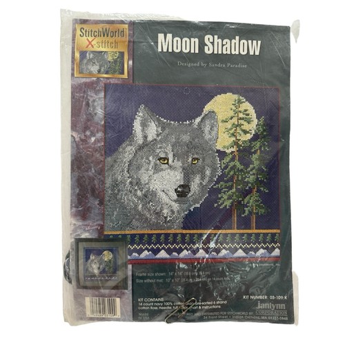 JANLYNN Vintage Moon Shadow Wolf Cross Stitch Kit #03-109K Stitch World Dog 1995