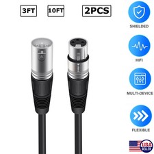 2 Pack 3Ft/10Ft XLR Male to Female Mic Microphone Balanced Audio Extension Cable