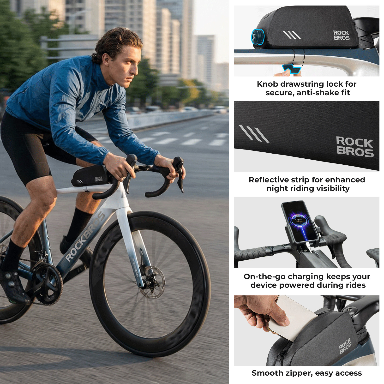 ROCKBROS Borsa Tubo Superiore Impermeabile 0,9L Borsa Telaio per Bici da Corsa Gravelbike foto 5