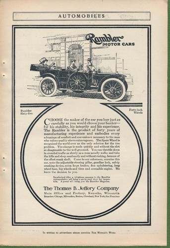 Magazine Ad - 1911 - Rambler Motor Cars - Kenosha, WI - Thomas Jeffery Co. - #3