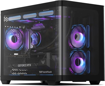 darkFlash Micro-ATX Gaming PC Case, MATX Case with 3 x 120mm ARGB Black 