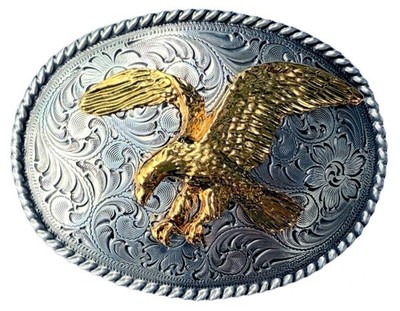 Western Style Seilrand Floral Gürtelschnalle mit großem vergoldeten fliegenden Adler