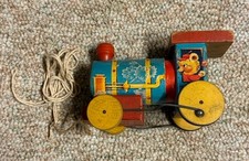 RARE VERSION Vtg 1957 Fisher-Price WHISTLING ENGINE #617 Wooden Pull Toy