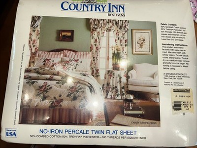 Vintage Country Inn By Stevens Twin Flat Sheet Candy Stripe Rose
