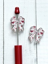 2pcs Bow With Hearts Acrylic Focal Beads for Pens Tumbler Charm, DIY