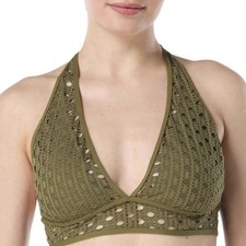 Carmen Marc Valvo Womens Crochet Halter Swim Bikini Top Olive Size Small NWT