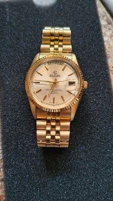 Vintage Men's Elgin Presidential Day-Date Quartz Watch Gold Tone FC400B