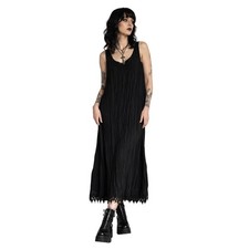 CLASSIQUE Crinkle Lace Hem Slip Dress Black Lagenlook Whimsygoth OS