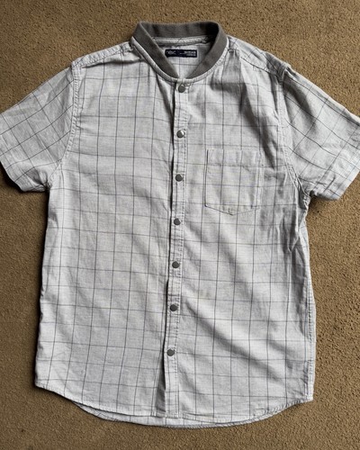 Next Grey Checked Shirt Mandarin Collar. 12 Years