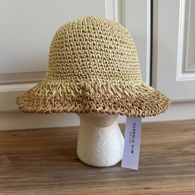 Eugenia Kim Straw Bucket Hat Beige Tan One Size NWT