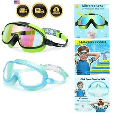 Swim Goggles 2 Pack Anti-Fog Anti-UV Wide View Swimming Goggles for Kids 3-14