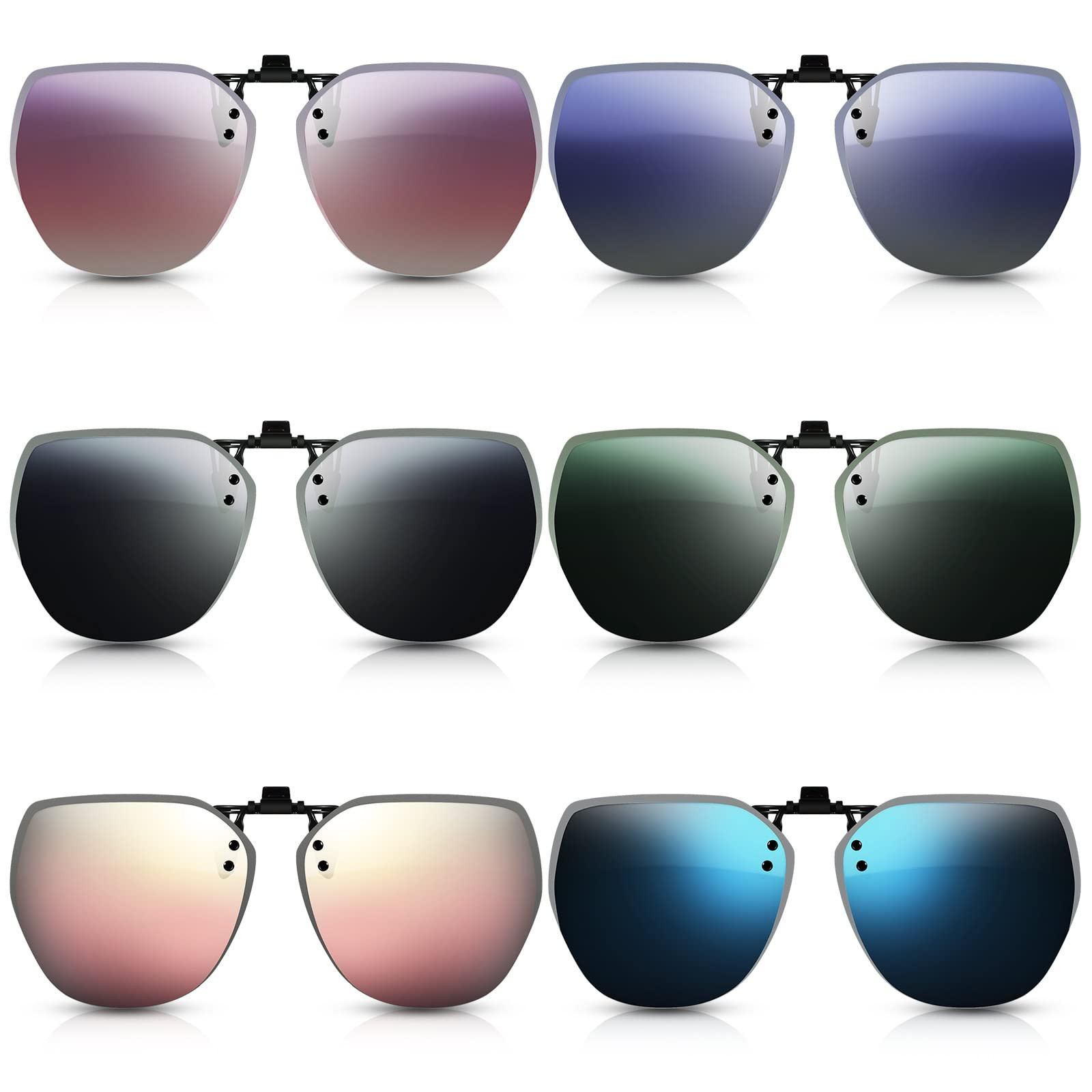 6 Pairs Polarized Polygon Style Clip On Sunglasses Flip Up Driving Clip on Gl...