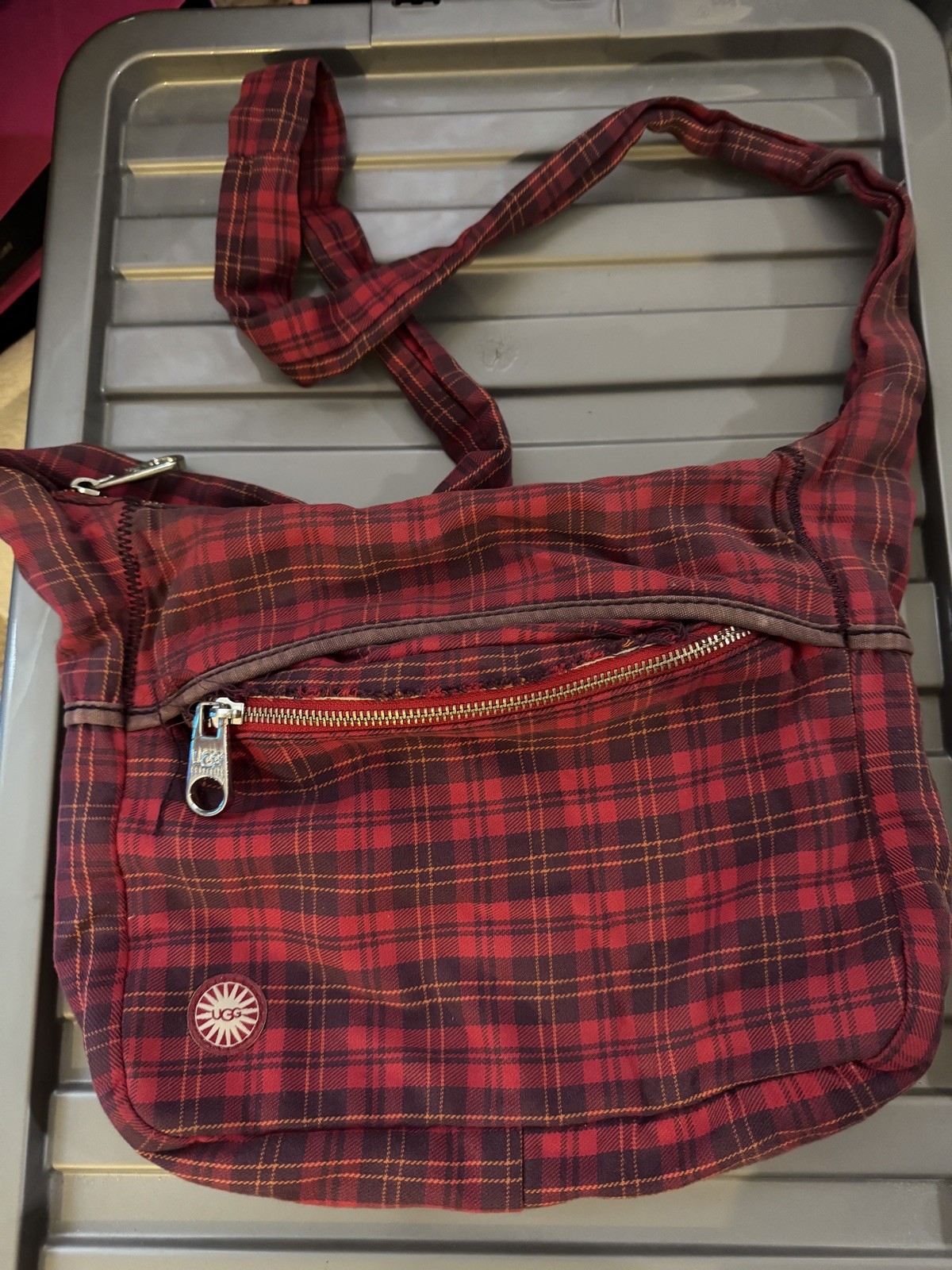 Vintage Rare Red UGG Tartan Messenger Bag