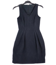 Cue Womens Fitted Dress Size 6 Blue Self Patterned Jacquard Pockets Office Work
