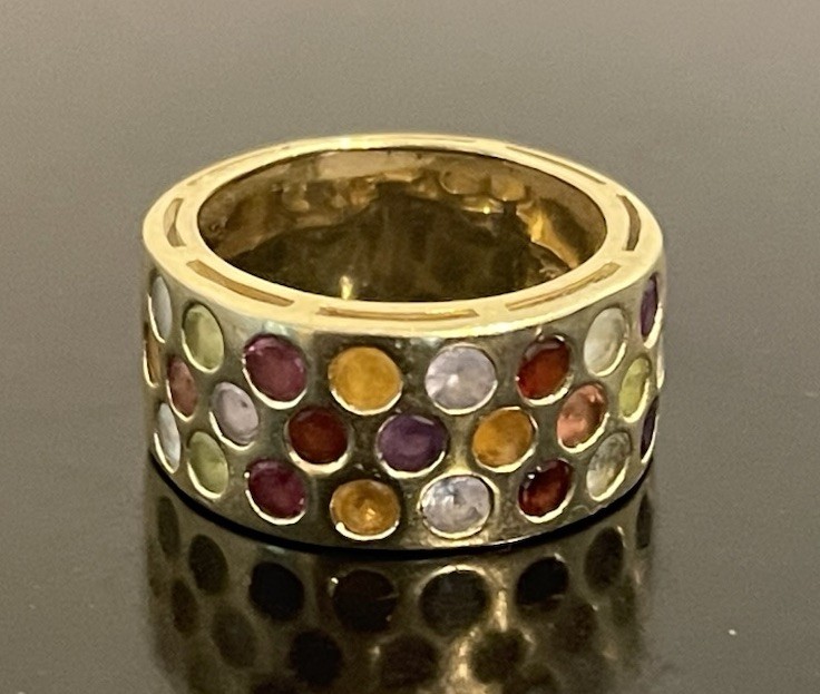 14K Solid Yellow Gold Natural Multi Gem Polka Dot… - image 2