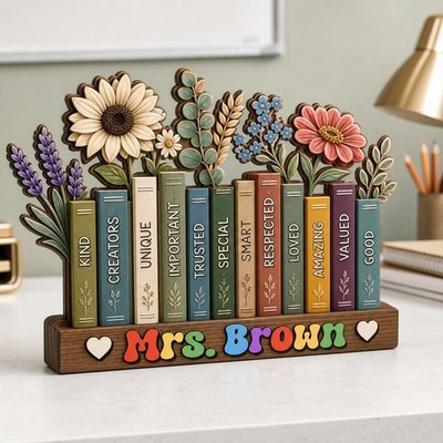Teacher Desk Block Custom Floral Wood Desk Decor Appreciation Gift
